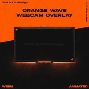 Sobreposição de Webcam Onda Laranja Animada Minimalista | Borda de Webcam Neon Limpa para Twitch | Nome Personalizado OBS StreamElements