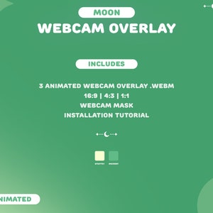 Moon Webcam Overlay Green | 3 Cute Border for Twitch, Youtube | Instant