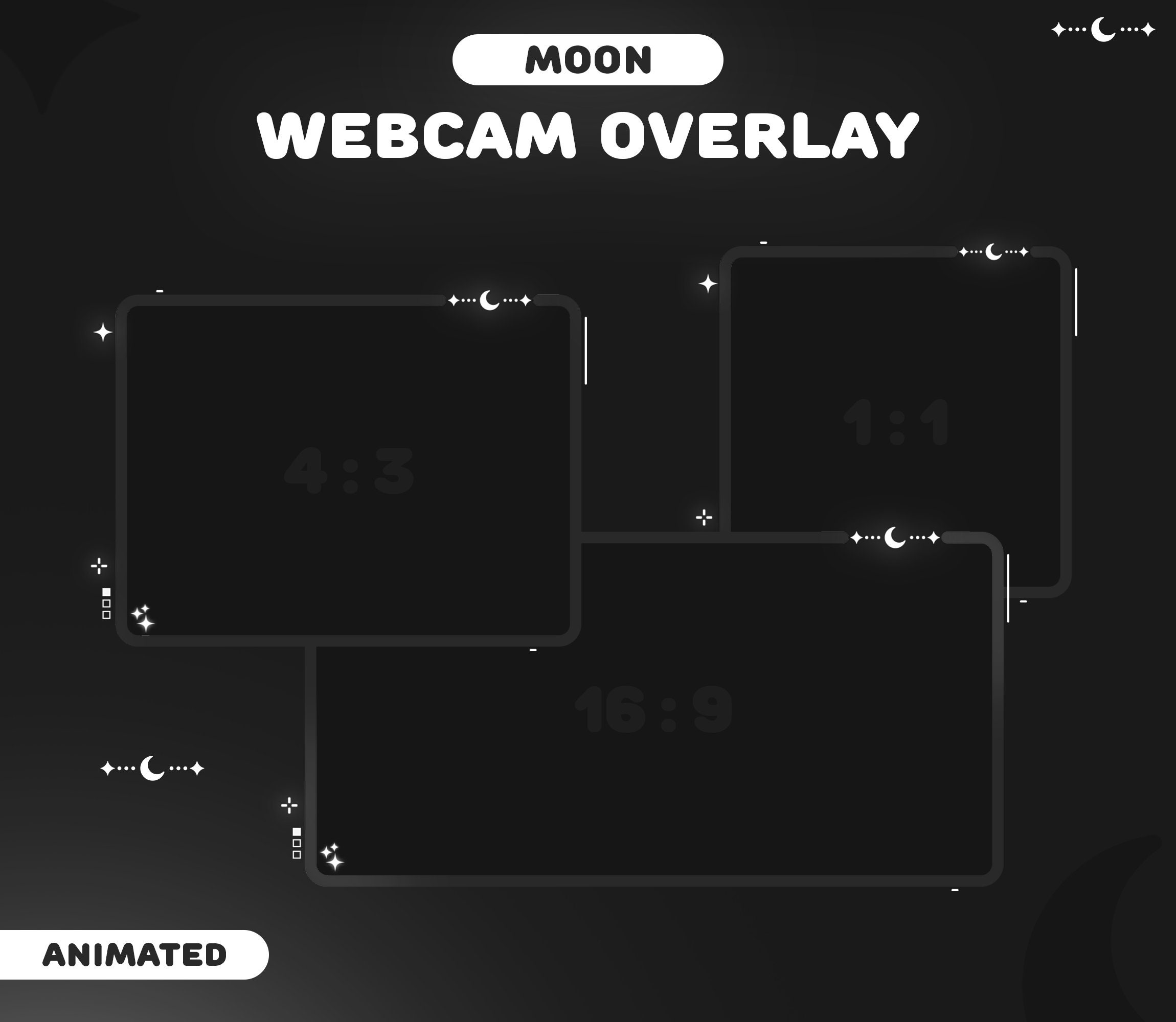 Window Border Obs Moon Webcam Overlay Dark | 3 Cute Border for Twitch, Youtube | Instant ...