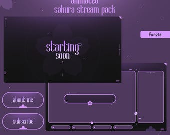 Animated Sakura Stream Pack Purple | Twitch Pack | Panels | Alerts | Screens | Transition | Sakura | Instant Download | OBS | StreamElements