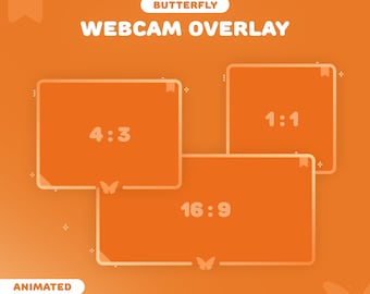 Butterfly Webcam Overlay Orange | 3 Cute Border for Twitch, YouTube | Gradient | Pastel | Orange | Instant Download | OBS | StreamElements