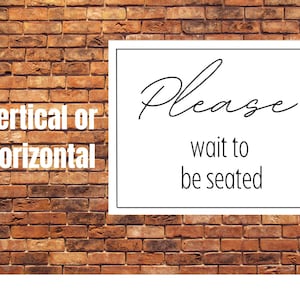 Please wait to be seated printable sign (Horizontal), restaurant, bar, diner sign, digital download