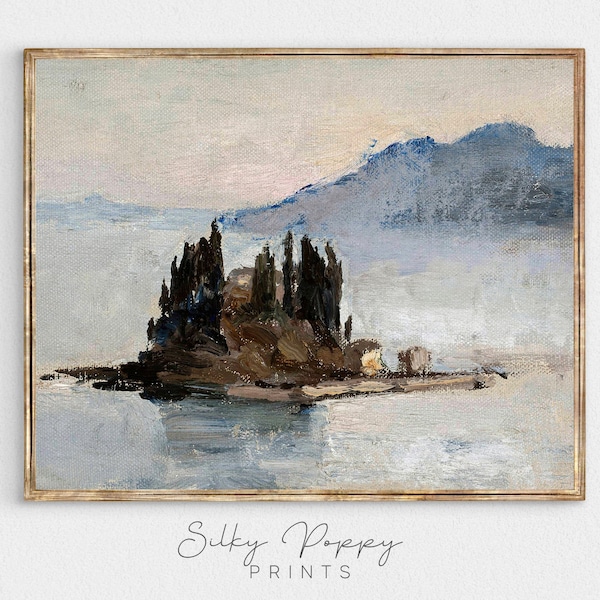 Vintage Coastal Landscape Painting | Vintage Greek Island Print | Vintage Corfu Painting | Greek Seascape Print | Neutral Coastal Print