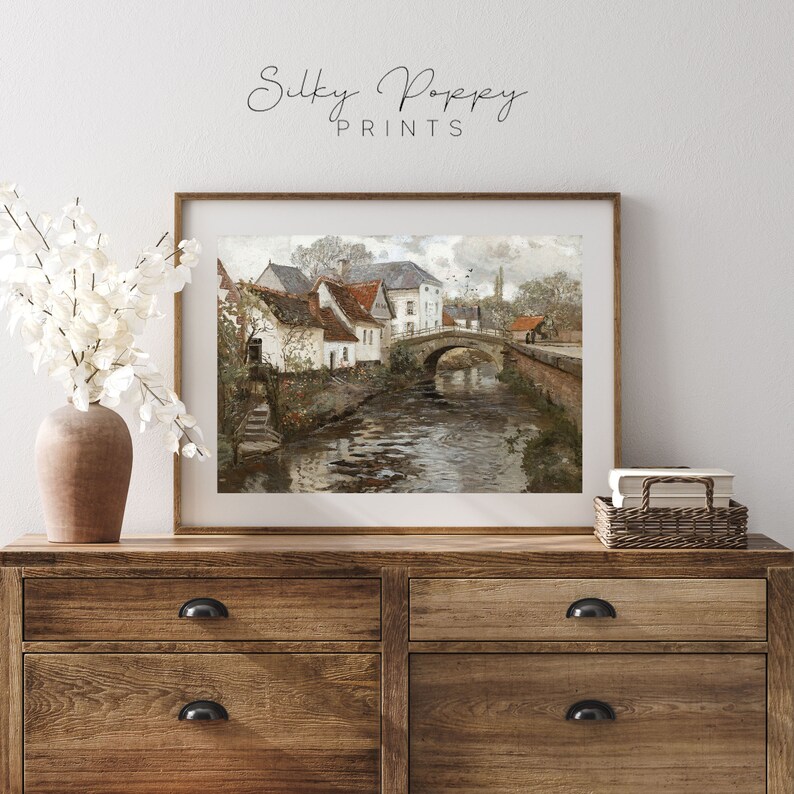 Vintage Rustic Village Painting Antique Village Wall Decor Etsy