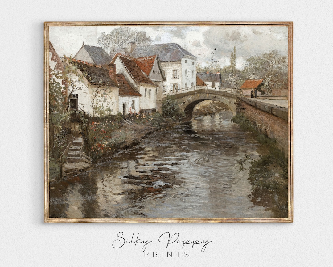 Vintage Rustic Village Painting Antique Village Wall Decor Etsy