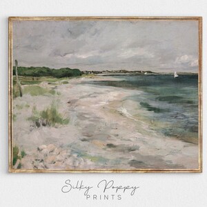 Vintage Seaside Oil Painting | Antique Beach House Decor | Vintage Moody Seascape Print | Rustic Coastal Painting | Vintage Beach Wall Decor