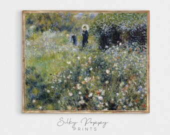 Woman In Garden Vintage Painting | Vintage Summer Garden Print | Flowers Garden Antique Painting | Summer Floral Vintage Painting