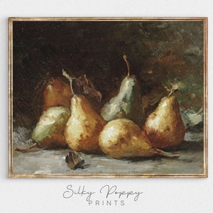 Vintage Pears Still Life Oil Painting | Country Kitchen Fruit Print | Vintage Rustic Kitchen Art | Fruits Still Life Print | Kitchen Decor