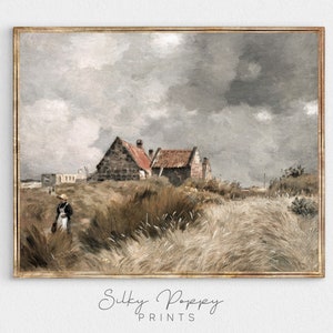 Vintage Cottage Landscape Painting | Vintage Farmhouse Decor | Vintage Cottage Decor | Vintage Landscape Print | Rustic Countryside Print