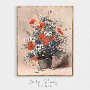 Vintage Flowers Bouquet Painting | Rustic Bouquet PRINTABLE | Vintage Poppies And Daisies Print | Still Life Floral Print | Rustic Floral