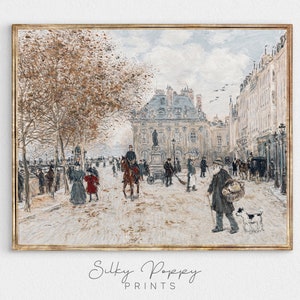 Vintage Paris Cityscape With Figures Painting | Vintage French Wall Art | Vintage Paris Painting | Vintage European Cityscape Wall Art