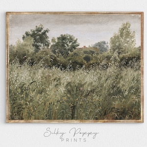Vintage Oats Field Landscape Painting | Moody Landscape Vintage Painting | Nature Landscape Wall Art | Countryside Decor | Farmhouse Print