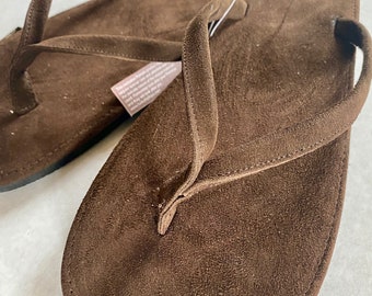 Men's Leather Suede Flip flops in Brown Sizes UK7-12