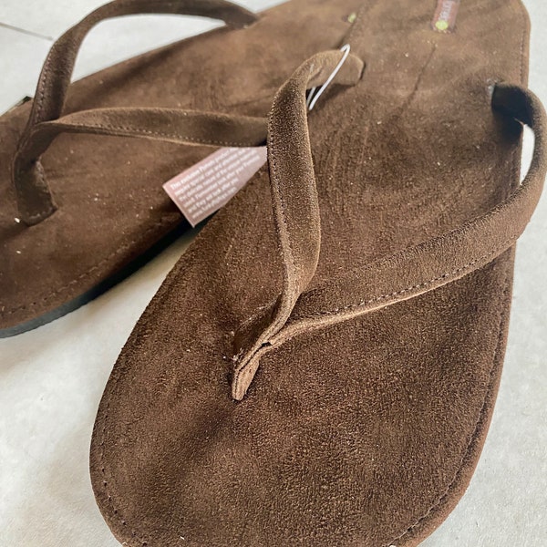 Men's Leather Suede Flip flops in Brown Sizes UK7-12