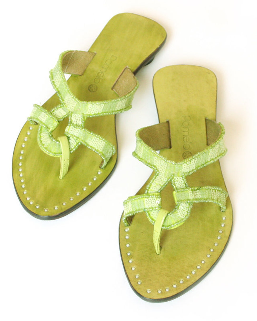 Women's Leather Low Heeled Sandals With Sequins. Ladies Sizes UK 38