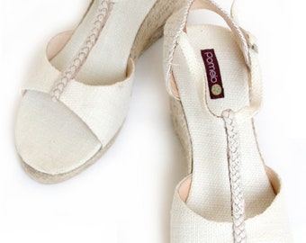 Womens/Ladies EspadrilleWedges/Sandals Linen in Cream with Leather Twist Size UK8