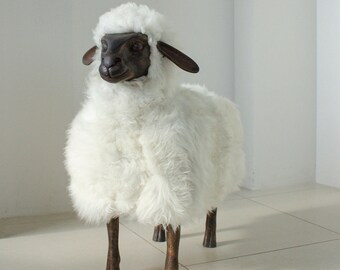 Adorable Country Farmhouse Large Standing White Puffy Primitive Wooly Sheep 