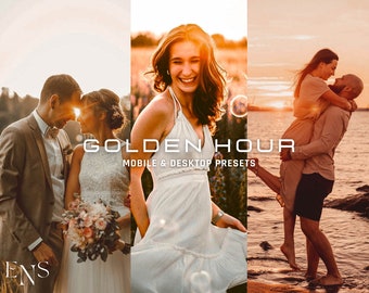 10 ajustes preestablecidos de la hora dorada / Móvil y escritorio / Blogger / Cálido / Fotografía de bodas / Sol / Luces del sol / Dorado