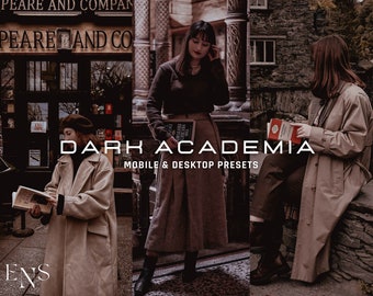 10 preset Dark Academia / Mobile e desktop / Blogger / Toni scuri / Marrone / Caldo / Biblioteca / Libro / Museo