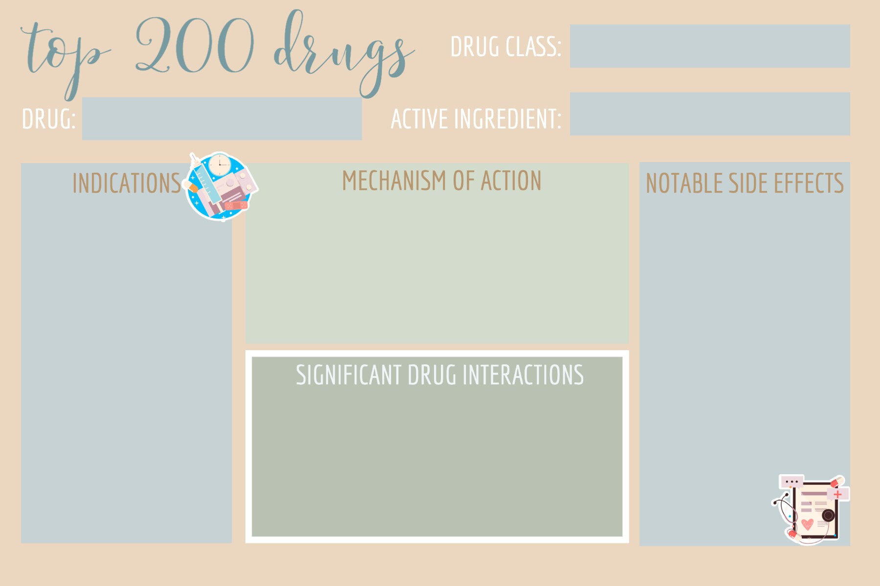 Digital Pharmacy Top 200 Drugs Note Cards Pharmacy Etsy