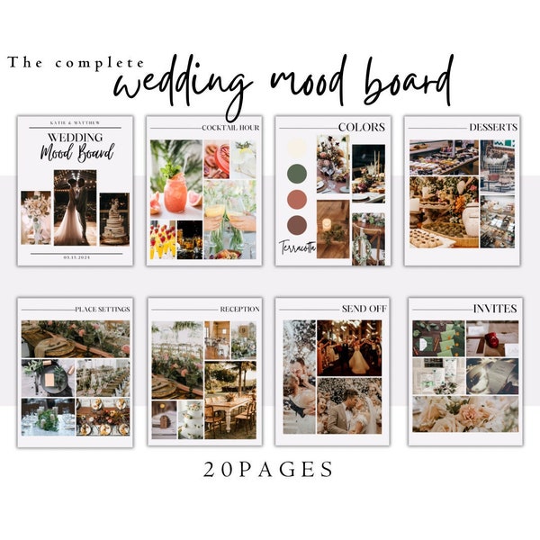 Hochzeit Moodboard Vorlage | Digitale Hochzeitsplaner Vorlage | Hochzeit Vision Board | Hochzeit Theme Design Guide | Bearbeitbares Canva Template