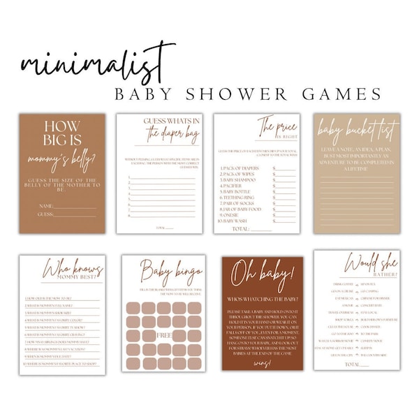 Boho Baby Shower Games | Gender Neutral Shower Bundle | Minimalist Baby Shower | Terracotta Rust Baby Shower Games | Fall Baby Shower Games