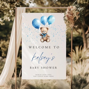 Blue Teddy Bear Baby Shower Welcome Sign (Template)