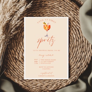 Love At First Spritz Bridal Shower Invitation Template, Aperol Spritz Bridal Shower Invite, Citrus Bridal Shower Invite, Orange Shower
