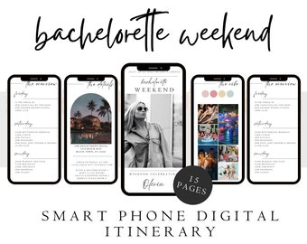 Bachelorette Itinerary Template For Mobile, Weekend Itinerary, Digital Invitation, Bachelorette Weekend, Itinerary Planner Template, Canva