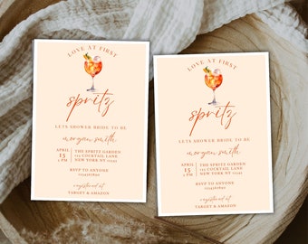 Love at First Spritz Bridal Shower Invitation Download, Printable Spritz Wedding Shower Invitation Template, Cocktail Party