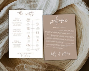 Wedding Timeline Card, Wedding Welcome Bag Card, Wedding Order Of Events Timeline Template, Weekend Wedding Itinerary, Editable Welcome Card