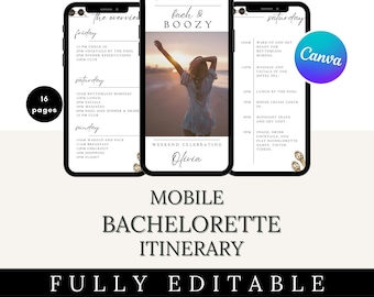 Modèle d'itinéraire de bachelorette mobile, planificateur de week-end modifiable