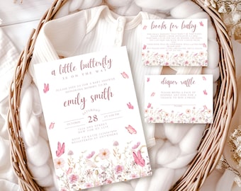 Butterfly Baby Shower Invitation, Pink Butterfly Invitation Template, Editable Butterfly Baby Shower Invite Girl