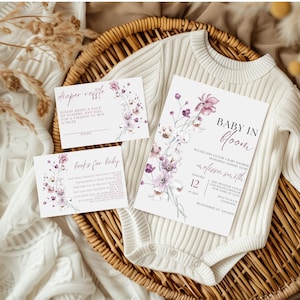 Baby in Bloom Invitation Wildflowers Baby Shower Invitation Purple Pink Flower Invitation Wild Flower Invite Floral Baby Brunch Invite