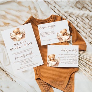 We Can Bearly Wait Baby Shower Invite Brown Teddy Bear Baby Shower Invitation Template Gender Neutral Teddy Bear Baby Shower Invite Set