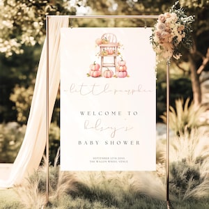 Pink Pumpkin Baby Shower Welcome Sign Template: Watercolor Fall Floral (Digital Download)