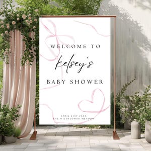 Pink Bow Baby Shower Welcome Sign, Pink Coquette Baby Shower Welcome Poster, Girl Baby Shower Welcome Sign Template, Elegant Baby Shower