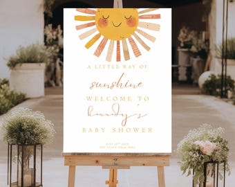 Ein kleiner Sonnenstrahl-Babyparty-Willkommensschild-Vorlage, Sunshine-Babyparty-Willkommensschild, Boho-Sun-Babyparty-Willkommensschild