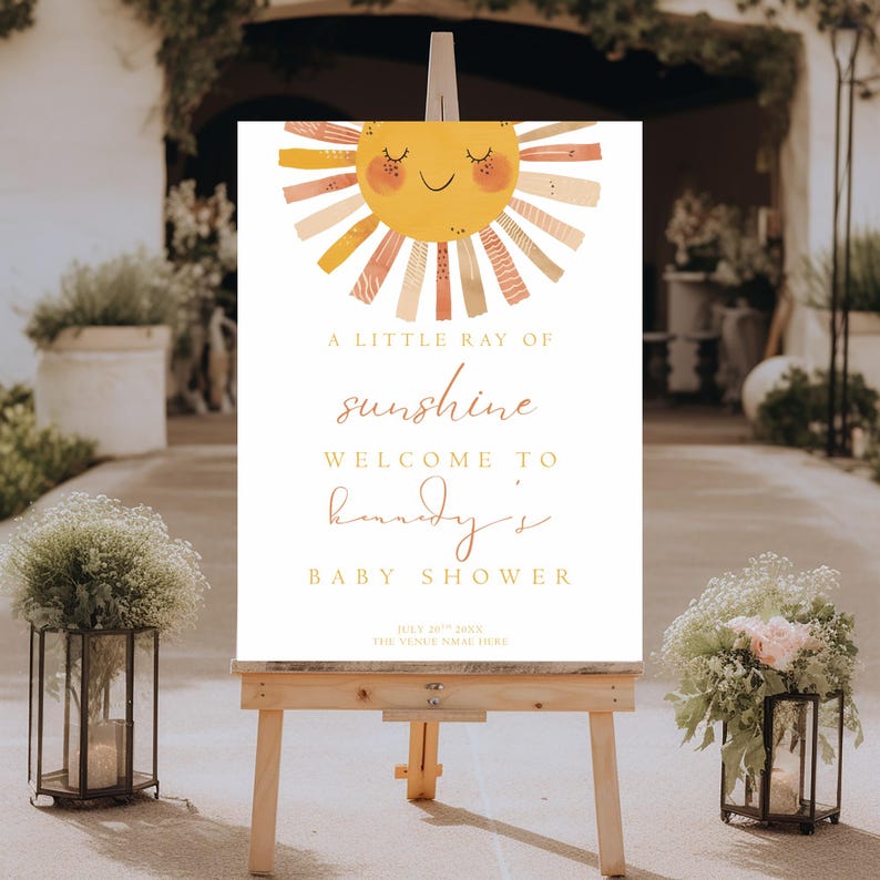 Boho Sun Baby Shower Welcome Sign Template (canva Editable) - Etsy