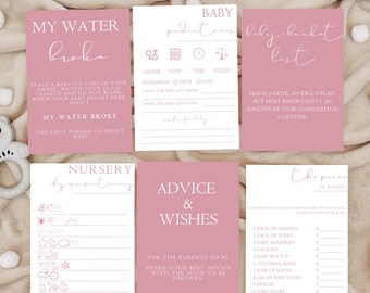 Blush Pink Girl Baby Shower Games, Pink Baby Shower Games Bundle