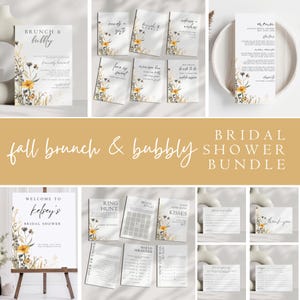 Fall Floral Bridal Shower Bundle, Rustic Autumn Bridal Shower Bundle Template, Editable Fall Brunch And Bubbly Bridal Shower Bundle