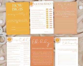 Sunshine Baby Shower Games Bundle - Boho Sun Baby Sprinkle Game Set