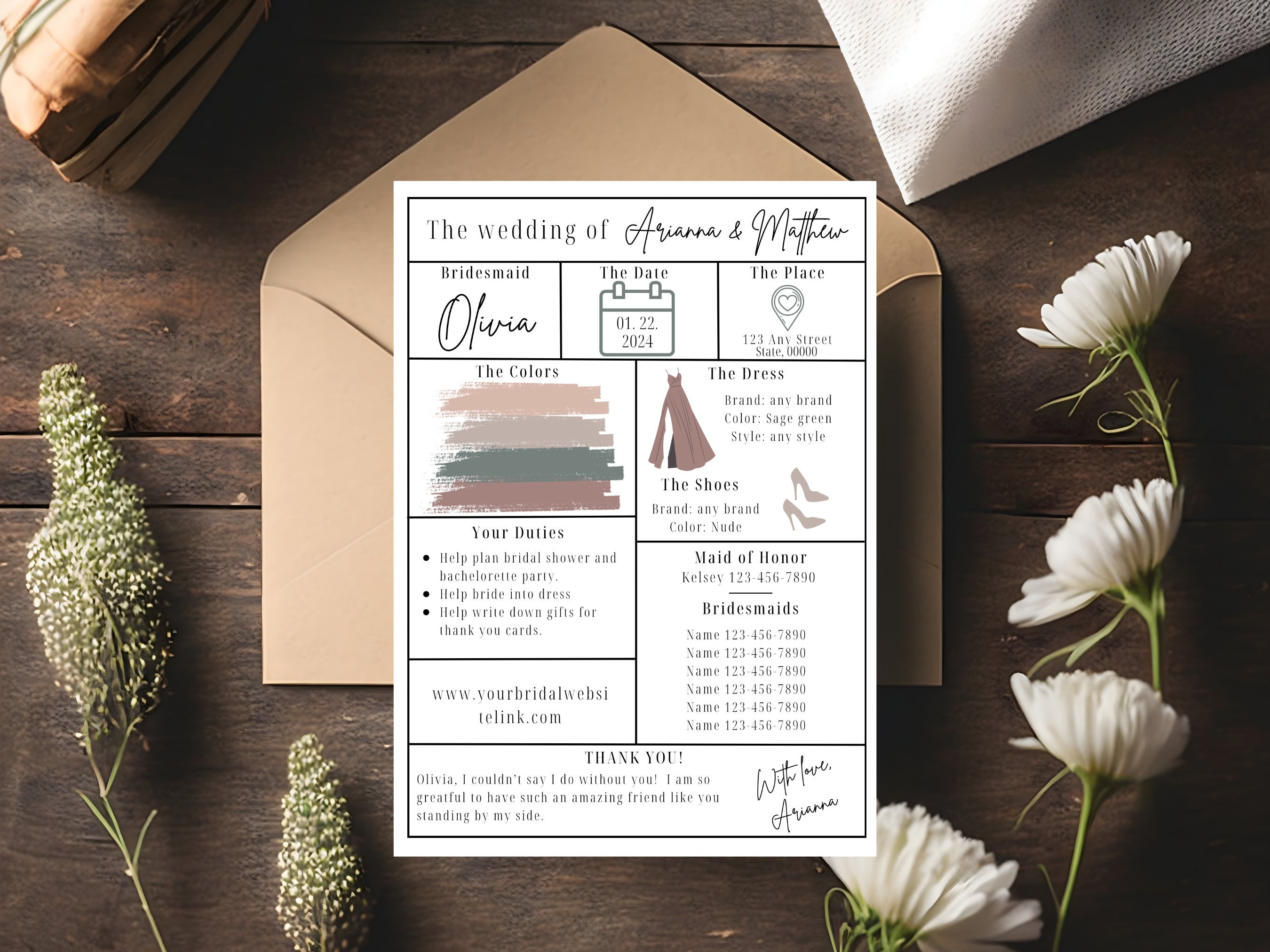 Bridesmaid Info Card Printable Template Bridesmaid Etsy Bridesmaid Info Card Printable Template Bridesmaid Etsy