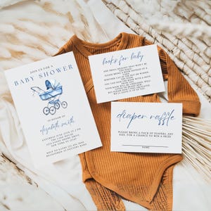 Blue Vintage Carriage Baby Shower Invitation Template, Blue Baby Shower Invitation, Blue Baby Carriage Digital Download Invite