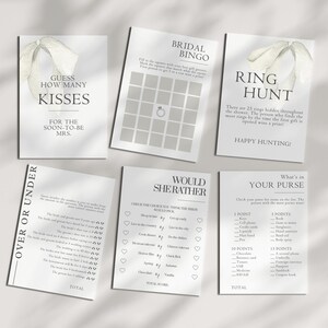 Shes Tying The Knot Bridal Shower Game Bundle, Family Friend Bridal Shower Game Bundle, White Bow Bridal Shower, Tying The Knot Shower