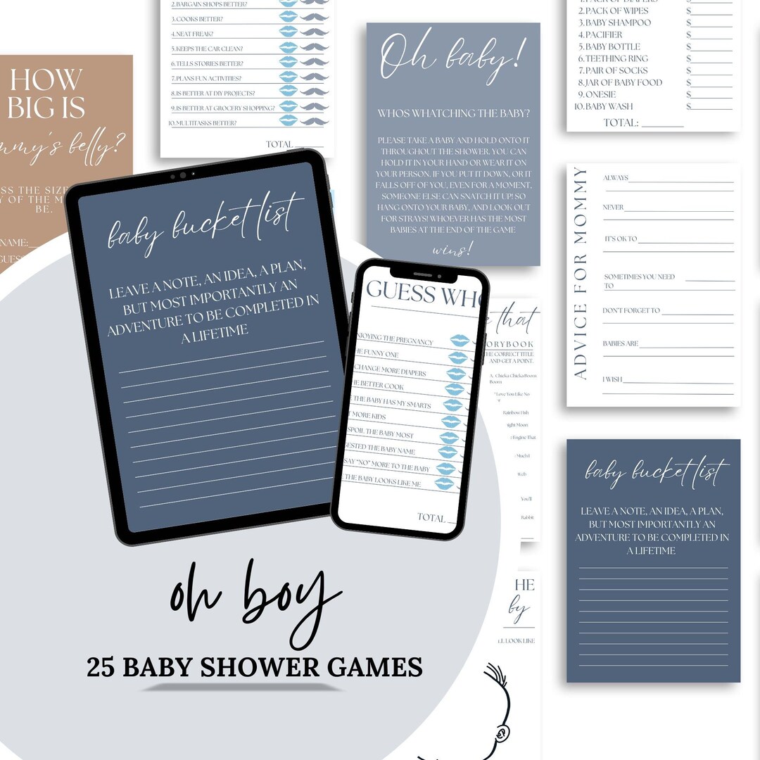 Blue Baby Shower Games Bundle Oh Boy Baby Shower Game Bundle Editable ...