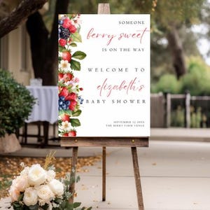 Berry Sweet Baby Shower Welcome Sign, Berry Sweet Berry Welcome Poster, Baby Shower Welcome Sign Template, Instant Download