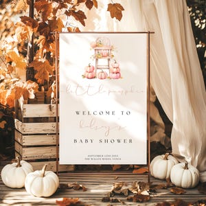 Pink Pumpkin Baby Shower Welcome Sign Template: Watercolor Fall Floral (Digital Download)