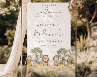 Wild One Safari Baby Shower Welcome Sign Template - Safari Themed Entrance Sign Poster