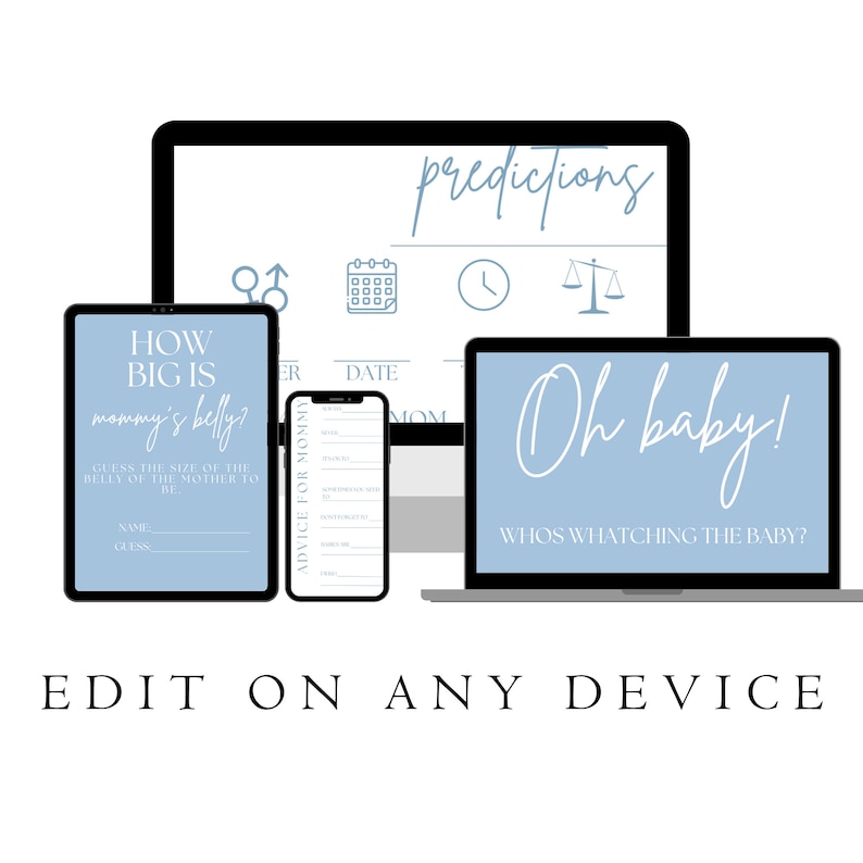 Boho Baby Shower Games | Boy Baby Shower Bundle | Minimalist Baby Shower | Blue Baby Shower Games | Editable Template image 9